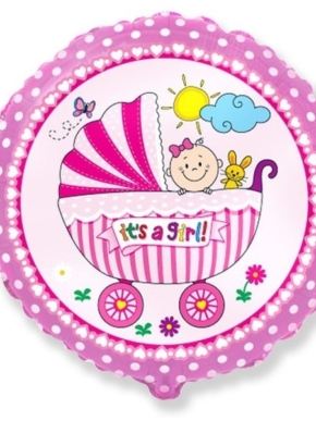 Okrągły różowy balon z napisem "It's a girl"