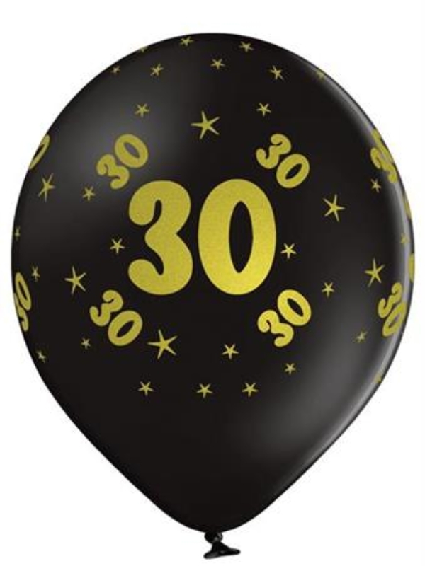 balon czarny 30 urodziny z nadrukiem zlotym