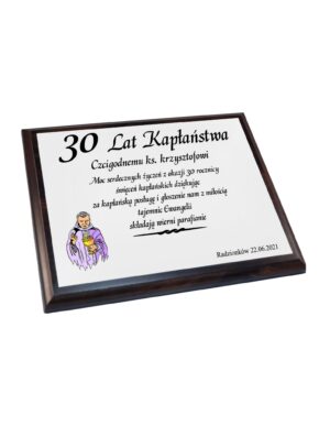 30 lat kapłaństwa Dyplom na drewnie
