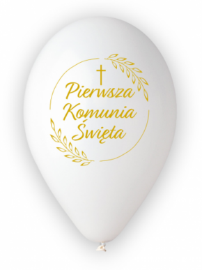 balon Pierwsza Komunia Święta biały pastelowi z złoty nadruk