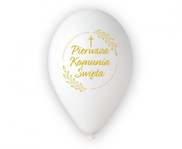 balon Pierwsza Komunia Święta biały pastelowi z złoty nadruk
