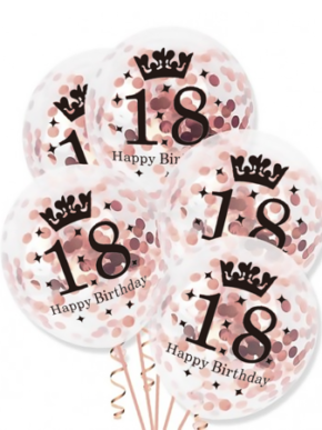 Balony przezroczyste z konfetti różowe złoto