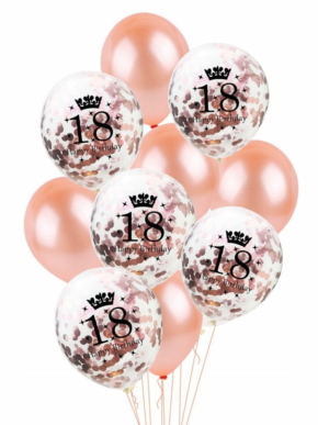Zestaw balonów 18-ste urodziny różowe złoto, konfetti