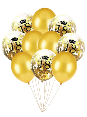 Zestaw na 18-ste urodziny Bukiet balonów z konfetti złote 10 szt.