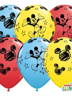 Balon lateksowy z nadrukiem myszka Miki żółty, niebieski i czerwony
