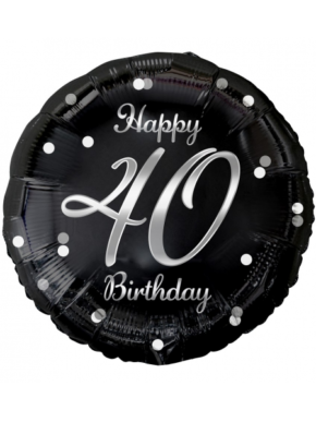 Balon foliowy czarny z srebrnym napisem Happy 40 Birthday