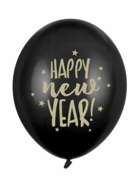 Balon lateksowy Happy New Year czarne ze złotym napisem