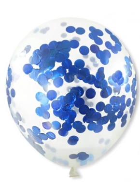 Balony lateksowe przezroczyste z chabrowym konfetti