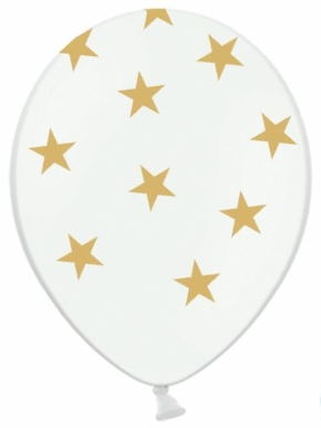 Balon lateksowy biały w złote gwiazdki