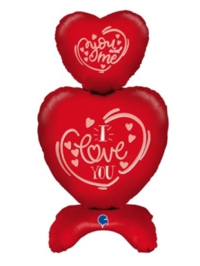 Stojący balon z 2 sercami i napisami