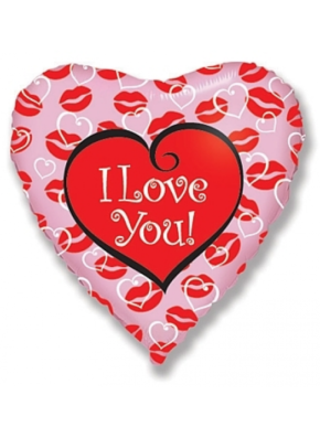 Balon foliowy serce z napisem I love you i całuskami