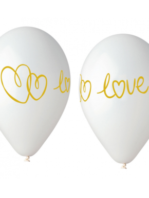 Balon lateksowy biały ze złotym napisem love