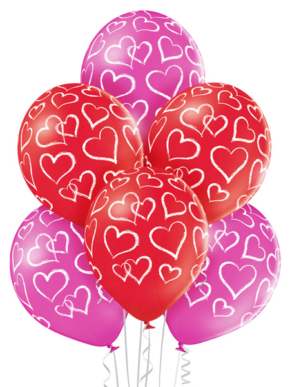 Balon lateksowy czerwony bądź różowy z białymi serduszkami