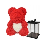 Miś z róż z białym sercem w pudełku