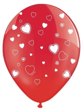 Balon lateksowy czerwony w białe serduszka