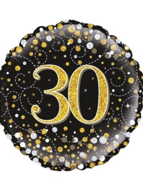 Balon foliowy 30 czarno - złoty, holograficzny