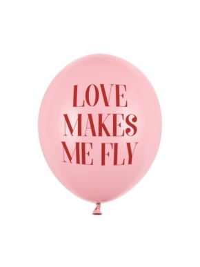 Balon lateksowy różowy z napisem LOVE MAKES ME FLY