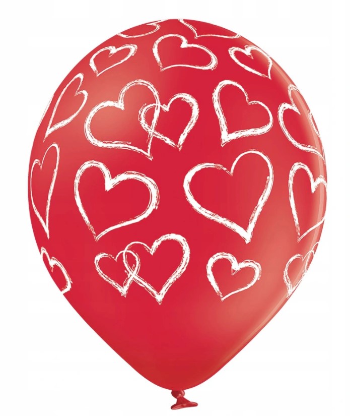 balon lateksowy czerwony w białe serduszka
