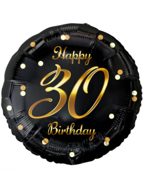 Balon foliowy czarny ze złotym napisem Happy 30 Birthday