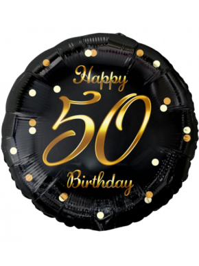 Balon foliowy czarny ze złotym napisem Happy 50 Birthday