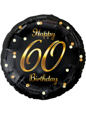 Balon foliowy czarny ze złotym napisem Happy 60 Birthday