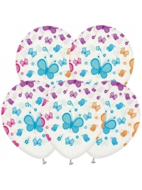 Balony lateksowe białe z kolorowymi motylami