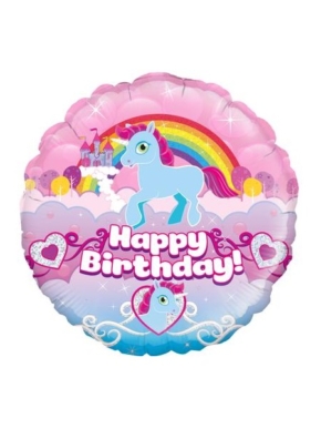Balon Foliowy Jednorożec - Happy Birthday holograficzny