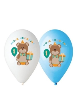 Balon foliowy Moje Urodziny 1 Miś niebieskie i białe
