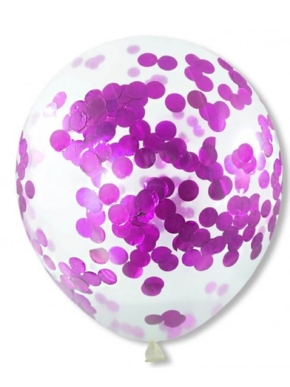 Balony lateksowe przezroczyste z fuksjowym konfetti