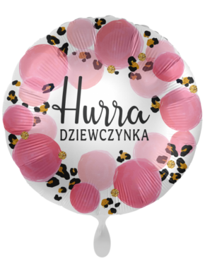 Balon Foliowy okrągły z napisem Hurra dziewczynka