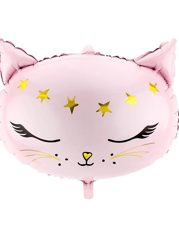 Balon foliowy różowa głowa kota w gwiazdy