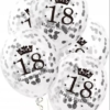Balony lateksowe transparentne z srebrnym konfetti Rose Gold na 18 urodziny