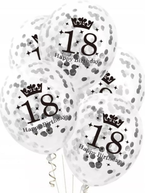 Balony-przezroczyste-z-srebrnym-konfetti-Happy-Birthday