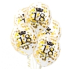 Balony lateksowe transparentne ze złotym konfetti z napisem 18 Happy Birthday
