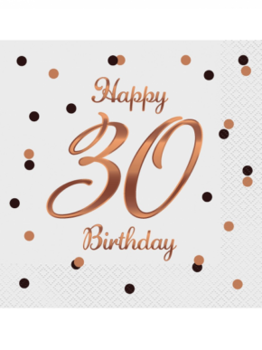 Serwetki B&C Happy 40 Birthday, białe, nadruk różowo-złoty