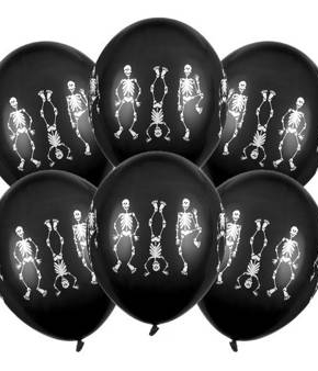 Balony lateksowe czarne z nadrukiem kościotrupów