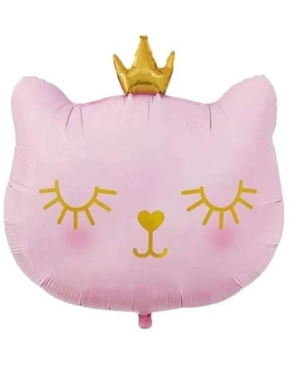 Balon foliowy kotek głowa różowy z koroną