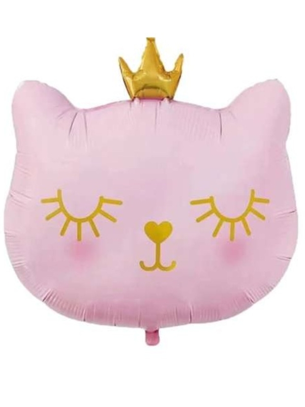 Balon-foliowy-Kotek-w-koronie-rozowy-64x76cm