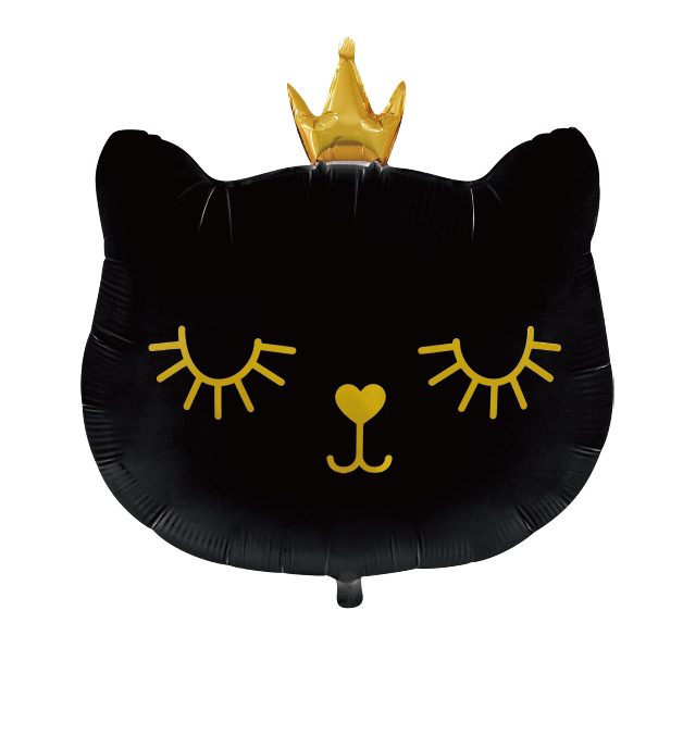Balon foliowy Kot głowa czarny z koroną