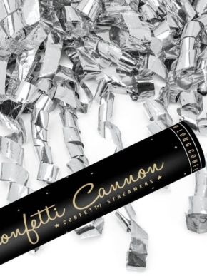 Tuba konfetti srebrne paski 80 cm