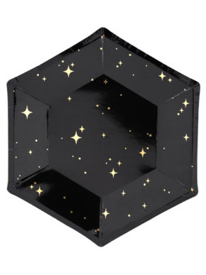 Talerzyki papierowe czarny w złote gwiazdki