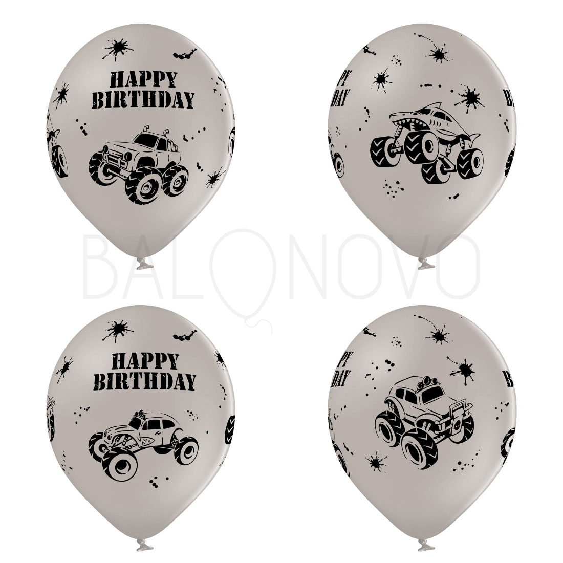 Balon-lateksowy-monster-truck-Happy-Birthday-szary