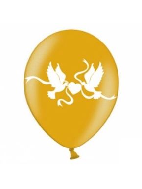 Balon lateksowy złoty z gołąbkami