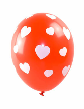 balon lateksowy czerwony w białe serduszka