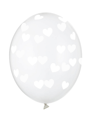 Balon lateksowy przezroczysty w białe serduszka