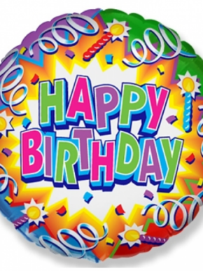 balon foliowy Happy Birthday kolorowe serpentyny