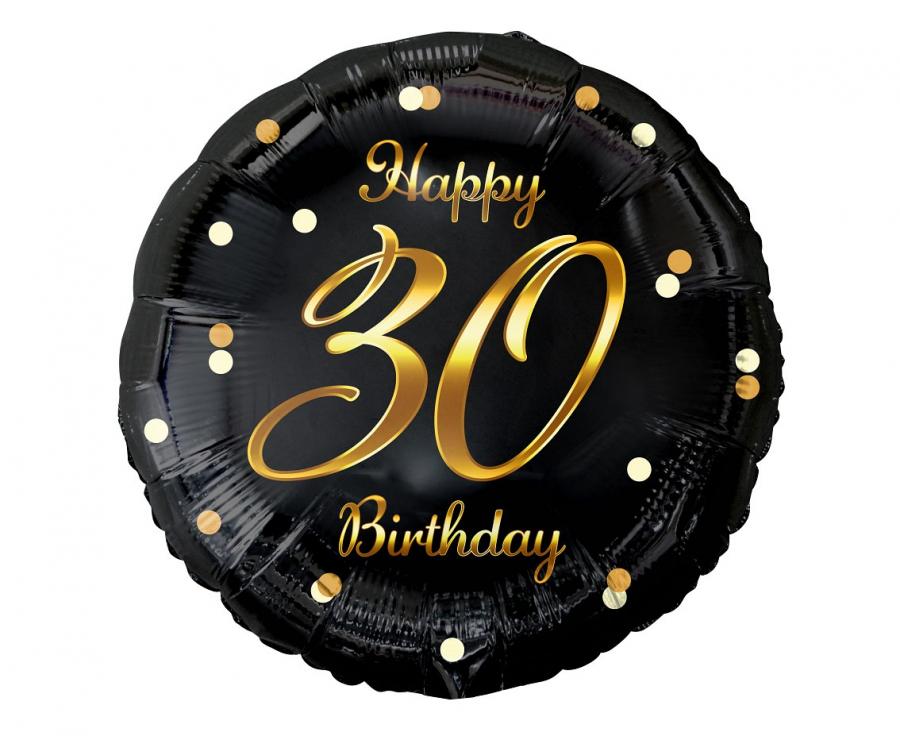 balon foliowy Happy 30 Birthday czarno złoty
