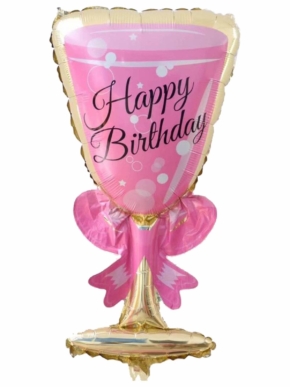 Balon foliowy kieliszek różowy Happy Birthday