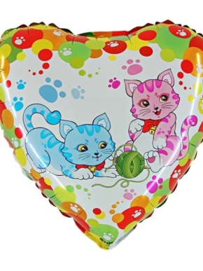 balon foliowy dwa kotki z wełną serce 18''