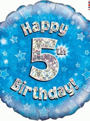 balon foliowy happy 5 birthday holo niebieski
